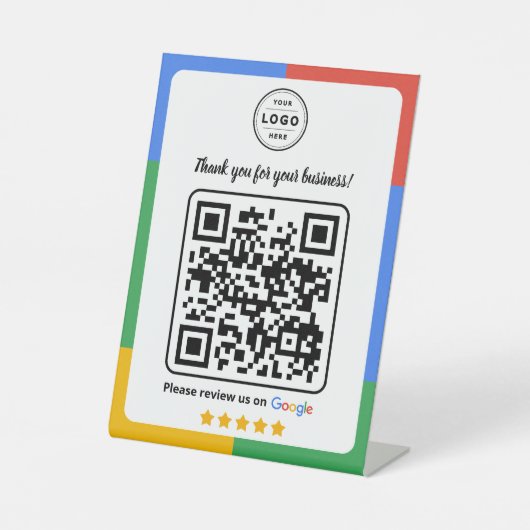 Signe De Table Carte de demande d'avis Google avec logo et QR Cod (Recto)