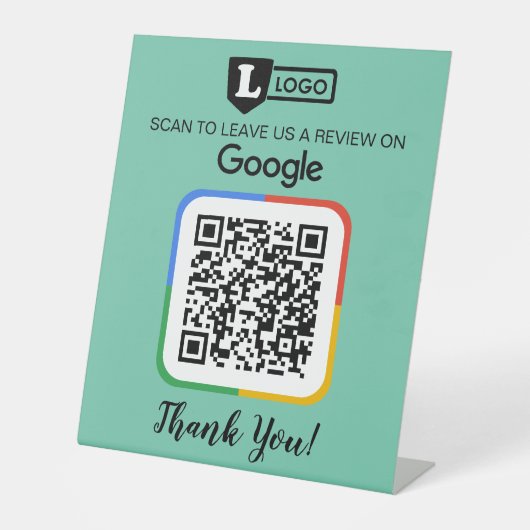 Signe De Table Carte de demande d'avis Google avec logo et QR Cod (Recto)