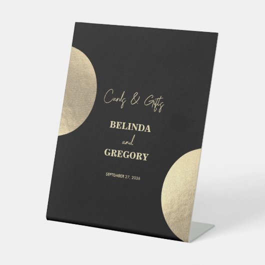 Signe De Table Carte de mariage Abstraite moderne Noir & Or Cadea (Recto)
