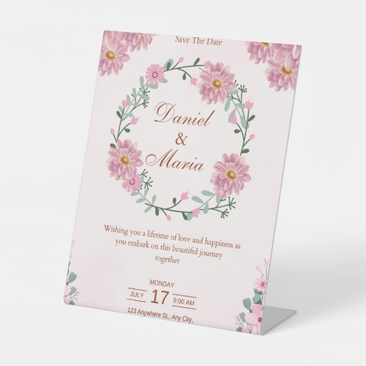 Signe De Table Carte de mariage rose Ensemble pour toujours (Recto)