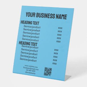 Signe De Table carte de menu liste de prix des produits de servic