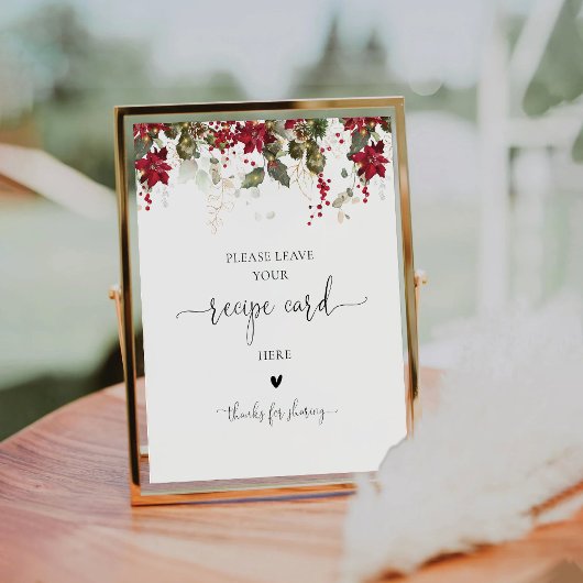 Signe De Table Carte de recette rouge Noël Poinsettia