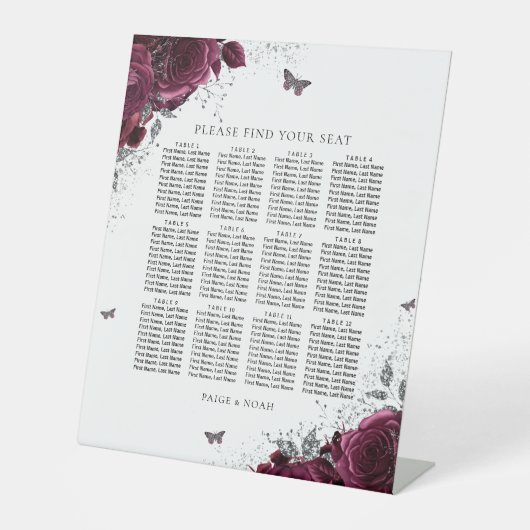 Signe De Table Carte de sièges Rose magique en Bourgogne (Recto)