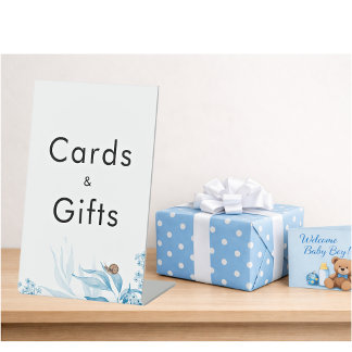 Signe De Table Carte et Cadeaux Baby Shower Fleurs Bleues