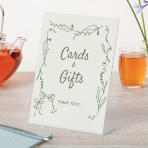 Signe De Table Cartes blanches à main verte