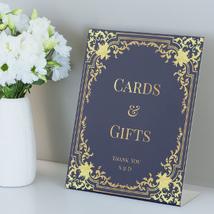 Signe De Table Cartes & Cadeaux Bleu Marine Faux Or Mariage Vinta