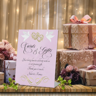 Signe De Table Cartes & Cadeaux Colombes & Cœurs - Perle rose/or