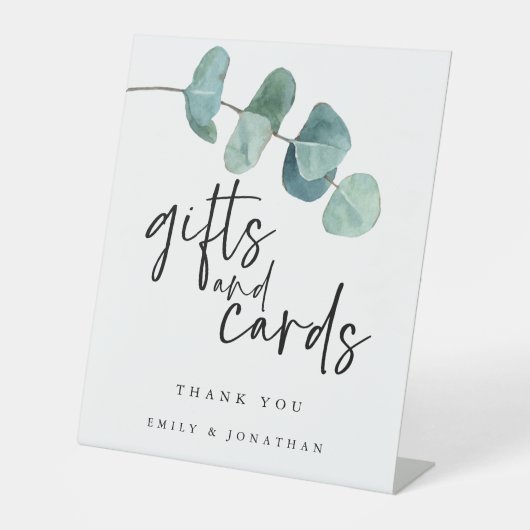 Signe De Table Cartes cadeaux Feuilles Blue Eucalyptus Script (Recto)
