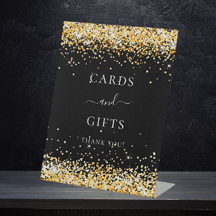 Signe De Table Cartes cadeaux paillettes or noir