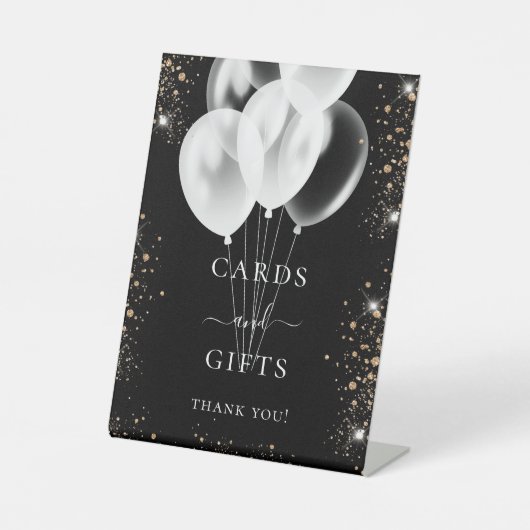 Signe De Table Cartes de cadeaux et ballons en or noir pour invit (Recto)