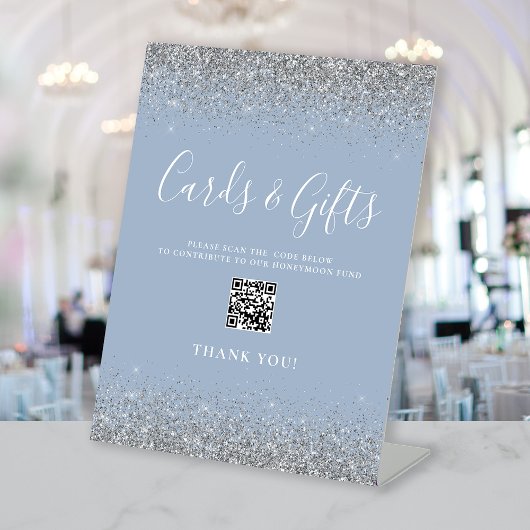 Signe De Table Cartes de mariage Dusty Blue Silver Cadeaux Code Q