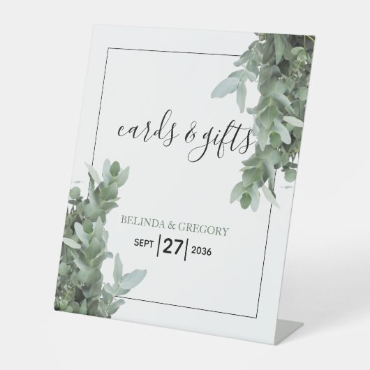 Signe De Table Cartes de mariage et cadeaux Eucalyptus en argent  (Recto)
