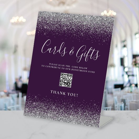 Signe De Table Cartes de mariage Parties scintillant argent viole