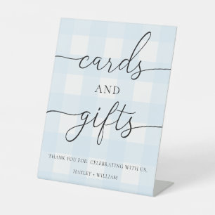 Signe De Table Cartes En vichy bleues et cadeaux