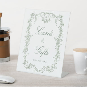 Signe De Table Cartes et cadeaux à cadre classique vert sauge Fre