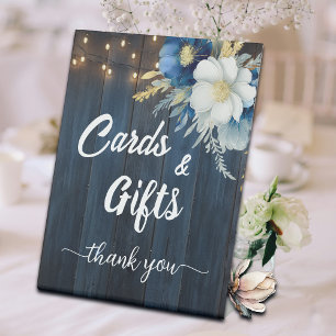 Signe De Table Cartes et cadeaux Bleu Bois Chaîne Lumières Floral