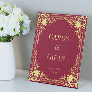 Signe De Table Cartes et Cadeaux Bourgogne Faux Gold Vintage Mari