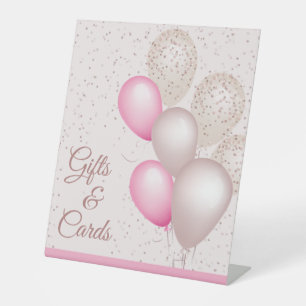 Signe De Table Cartes et Cadeaux d'Anniversaire Ballons Rose Pâle