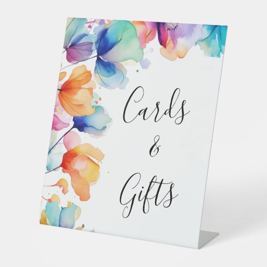Signe De Table Cartes et cadeaux de mariage à l'aquarelle florale (Recto)