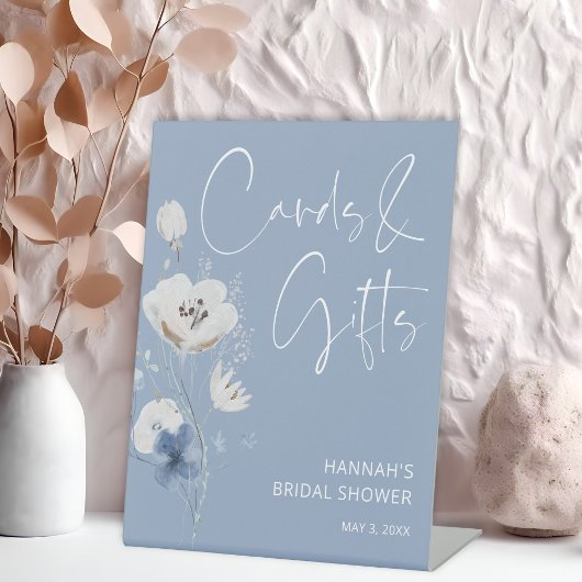 Signe De Table Cartes et cadeaux de mariage floral bleu poussiére