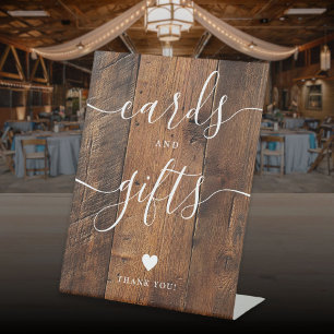 Signe De Table Cartes et cadeaux en bois rustique avec écriture