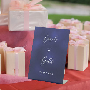 Signe De Table Cartes et cadeaux en écriture bleue marine