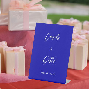Signe De Table Cartes et cadeaux en écriture bleue royale