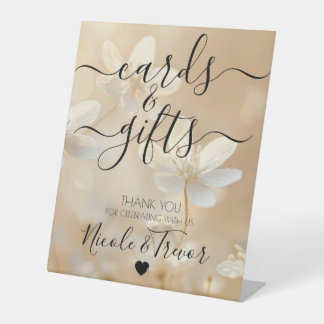 Signe De Table Cartes et Cadeaux Fleurs Blanches Sépia Noms Perso