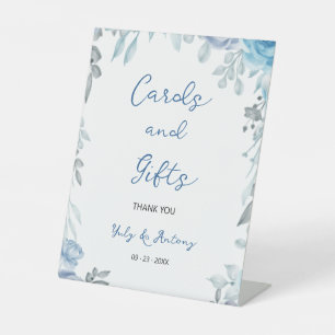 Signe De Table Cartes et cadeaux floraux aquarelle bleu ardoise