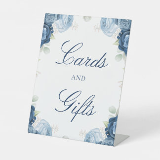 Signe De Table Cartes et Cadeaux Floraux Bleu Poussiéreux