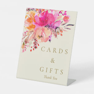 Signe De Table Cartes et cadeaux floraux rose vif et élégant