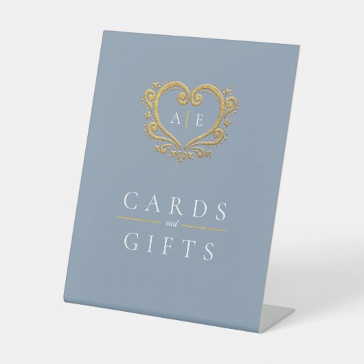 Signe De Table Cartes et cadeaux mariage en monogramme d'or bleu  (Recto)