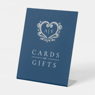 Signe De Table Cartes et cadeaux mariages bleus au coeur d'argent