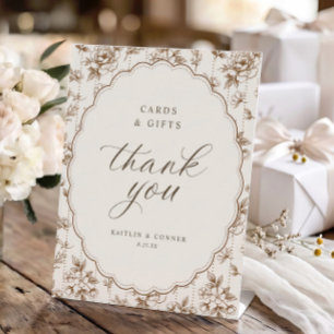 Signe De Table Cartes et Cadeaux Ovale Vintage Mariage Marron et
