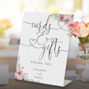 Signe De Table Cartes et cadeaux Roses Floral Heart Script