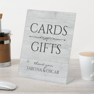 Signe De Table Cartes et cadeaux rustiques en bois blanc