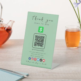 Signe De Table Cash App QR Code Merci Analyser Pour Payer Mint Ve