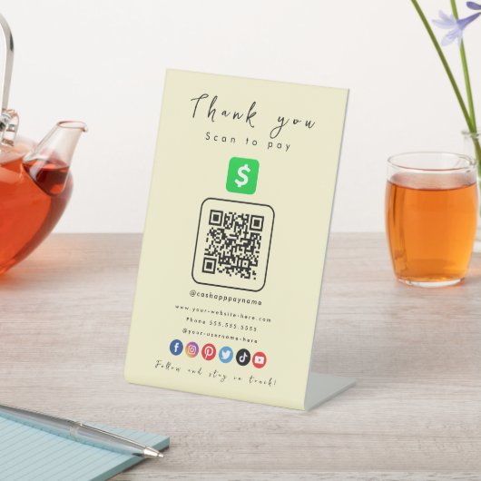 Signe De Table Cash App QR Code Merci Analyser Pour Payer Soft Su (In SItu)