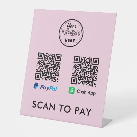 Signe De Table CashApp Paypal QR Code Scan to Pay Logo Rose (Recto)