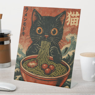 Signe De Table Cat Ramen Japonais drôle Graphisme Kawaii Cat Anim