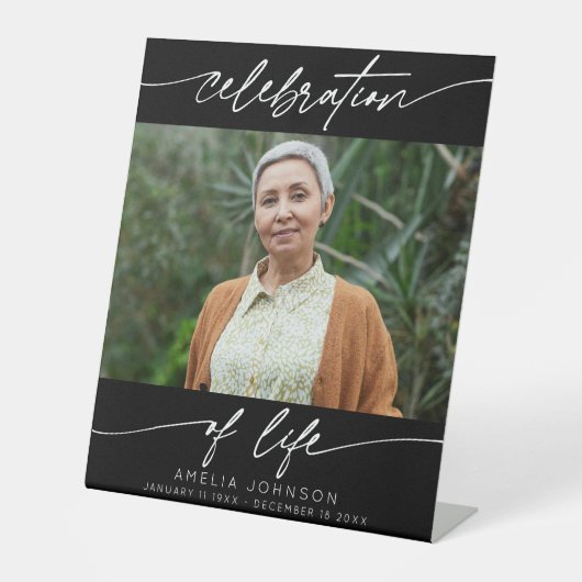 Signe De Table Célébration de la vie Script moderne Photo Funérai (Recto)