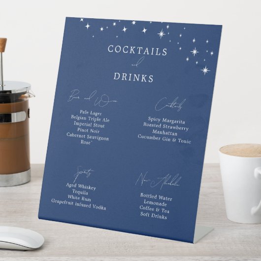 Signe De Table Celestial Elegant Navy Blue Wedding Drinks Bar (In SItu)
