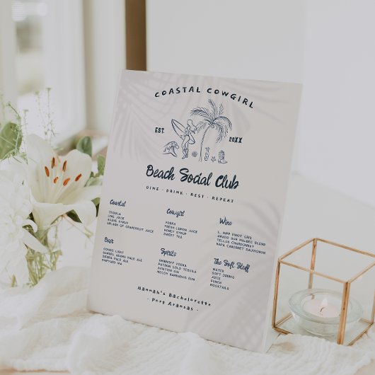 Signe De Table Célibataire Cowgirl de la Côte | Menu du Bar