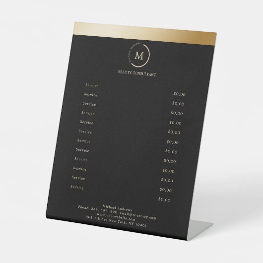 Signe De Table Cercle de monogramme de bande d'or noir du salon (Recto)