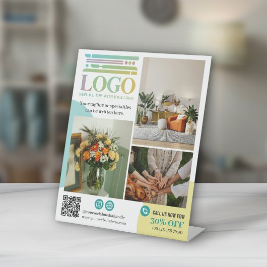 Signe De Table Cercles Turquoise Jaune Logo Photos Promotionnels