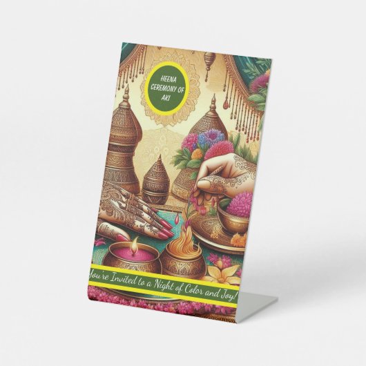 Signe De Table Cérémonie de henné invitations Tabletop (Recto)