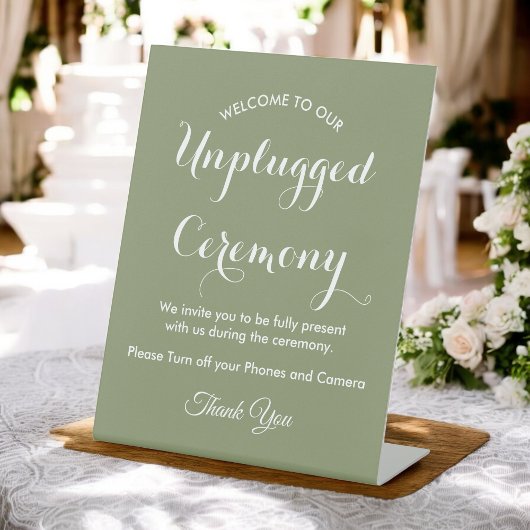 Signe De Table Cérémonie débranchée Mariage blanc vert Sage