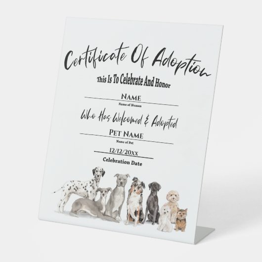 Signe De Table Certificat d'adoption de marionnettes familiales  (Recto)