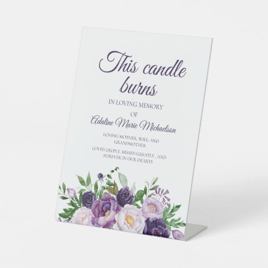Signe De Table Cette bougie brûle Fleur Mariage Violet prune (Recto)