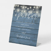 Signe De Table Chaîne Lumière Bleu Rustique Script Open Bar (Recto)